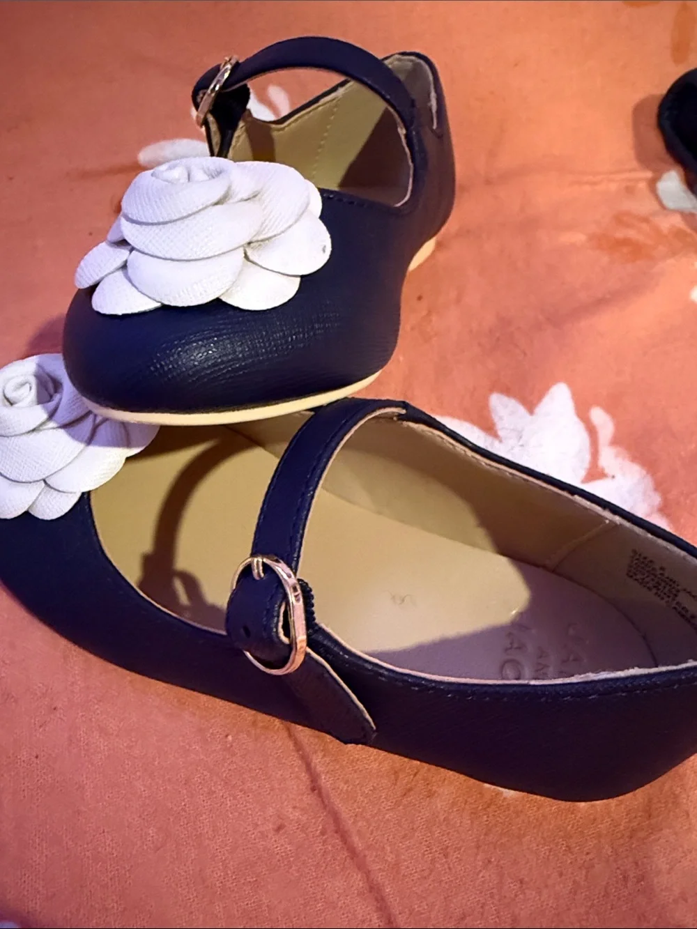 Janie and Jack Girls Navy Mary Jane Dress Shoes with White Flower Accent